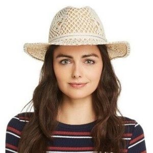 Raffaello Bettini Tan & Ivory Overlay Fedora, NWOT!